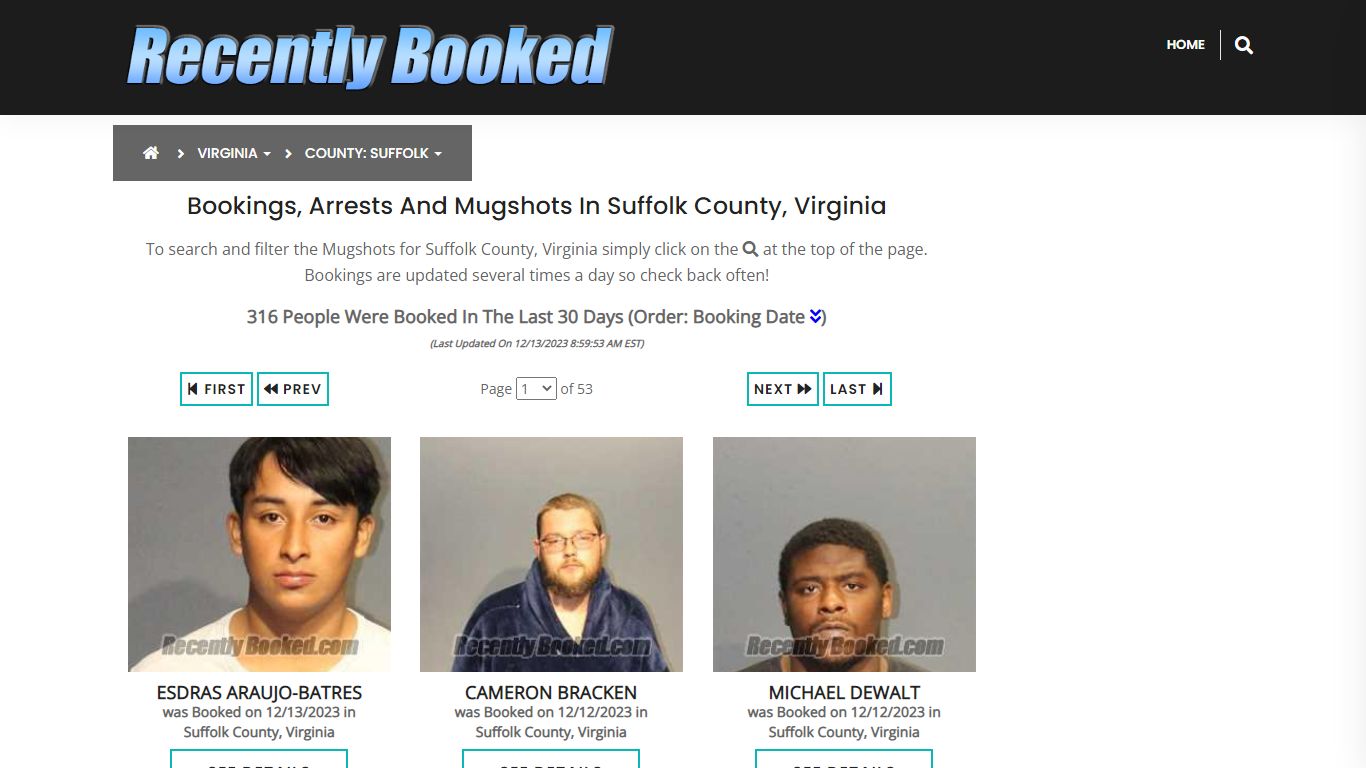 Recent bookings, Arrests, Mugshots in Suffolk County, Virginia